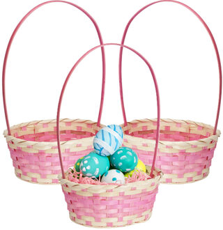 Home & Styling Rieten mandje met hengsel - 3x - roze - 20 x 38 cm - Opbergen - Paaseieren mandje