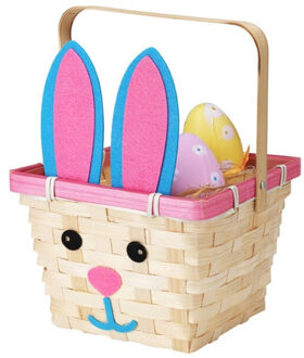 Home & Styling Rieten mandje met hengsel - paashaas thema - 16 x 22 cm - Paaseieren mandje
