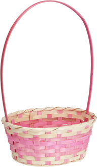 Home & Styling Rieten mandje met hengsel - roze - 20 x 38 cm - Opbergen - Paaseieren mandje