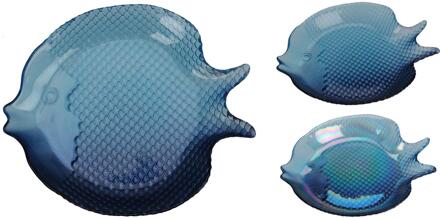 Home & Styling Schaal glas 160x140x20mm vis blauw