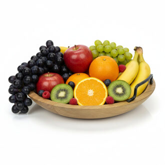 Home & Styling serveerschaal - fruitschaal - rond - mangohout - 29 x 10 cm - met handvatten