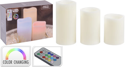 Home & Styling Set van 3x LED kaarsen multi kleuren met afstandsbediening - LED kaarsen Wit