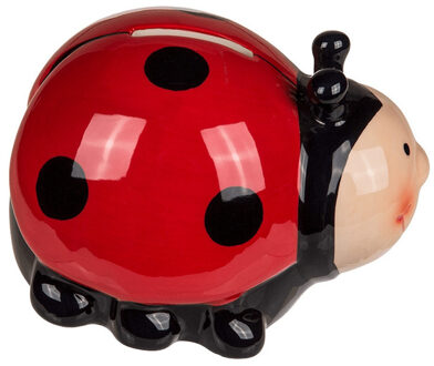 Home & Styling Spaarpot van een Lieveheersbeestje - keramiek - 11 x 9.5 cm - rood/zwart