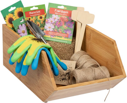 Home & Styling Stapelbare opbergmand - 18 x 31 x 12 cm - bamboe hout - lichtbruin - open organizer