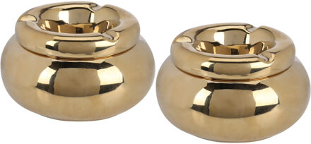 Home & Styling Storm Asbak Marbella - 2x - Kunststeen - D11 x H6 cm - metallic goud - voor binnen/balkon/serre