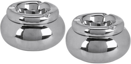 Home & Styling Storm Asbak Marbella - 2x - Kunststeen - D11 x H6 cm - metallic zilver - voor binnen/balkon/serre