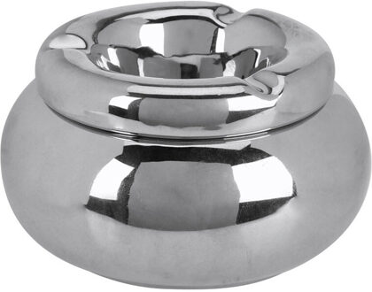 Home & Styling Storm Asbak Marbella - Kunststeen - D11 x H6 cm - metallic zilver - voor binnen/balkon - Asbakken Zilverkleurig