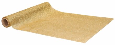 Home & Styling Tafelloper - goud - glitters - L250 x B28 cm - polyester - tafelkleed loper Goudkleurig