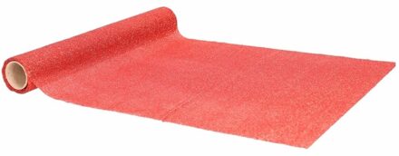 Home & Styling Tafelloper - rood - glitters - L250 x B28 cm - Tafellakens