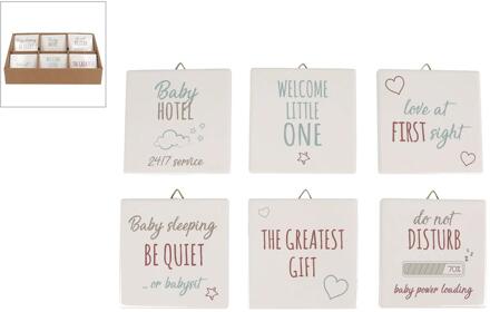 Home & Styling Tegeltje Baby met tekst 10x10x0,7cm wit
