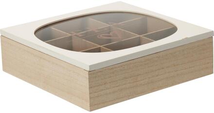Home & Styling Theedoos hout/glas 24x24cm bruin