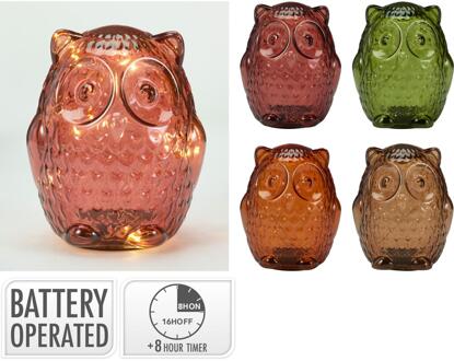 Home & Styling Uil met LED glas 15cm verschillende
