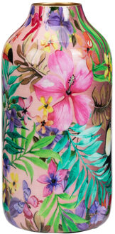 Home & Styling Vaas Flower Bouquet - bloemenprint goud - metaal/emaille - D12 x H25 cm - bloemenvaas