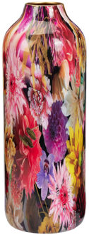 Home & Styling Vaas Flower Bouquet - bloemenprint zwart - metaal/emaille - D12 x H34 cm - bloemenvaas