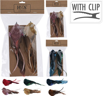 Home & Styling Vogel op clip set van 2 stuks verschillende