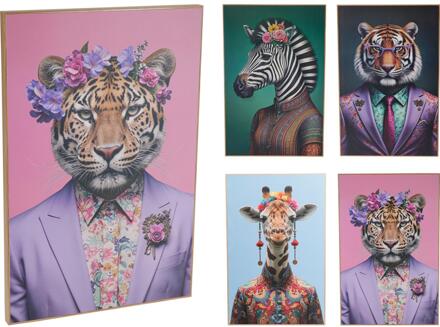 Home & Styling Wanddeco dierenhoofden met bloem 38x58cm verschillende