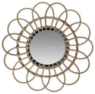 Home & Styling Wandspiegel bohemian Sunshine - bruin - zon vorm - bamboe hout - Dia 45cm