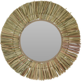 Home & Styling Wandspiegel Raffia - frame kleur naturel - Dia 40 cm - met brede lijst