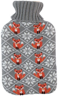 Home & Styling Warmwaterkruik - 2L - grijs - met hoes - kruik - winter print - vos