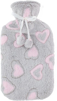 Home & Styling Warmwaterkruik - 2L - grijs/roze - met hoes - kruik - hartjes print