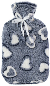 Home & Styling Warmwaterkruik - 2L - grijs/wit - met hoes - kruik - hartjes print