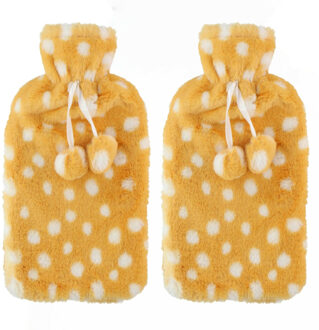 Home & Styling Warmwaterkruik - 2x - 2L - goud/wit - met hoes - kruik - stippen