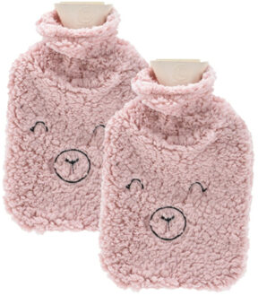 Home & Styling Warmwaterkruik - 2x - 2L - roze - kruik met hoes - big - dierenkruik