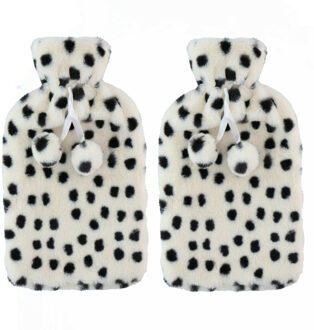 Home & Styling Warmwaterkruik - 2x - 2L - wit/zwart - met hoes - kruik - stippen