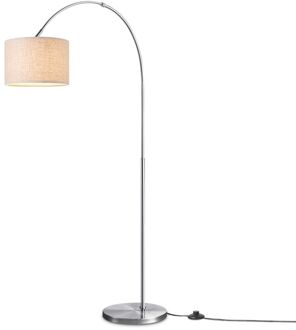 Home Sweet Home Moderne Boog Vloerlamp - Duke Geborsteld Staal Linnen Wit