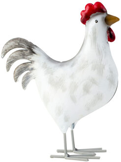 Home/Tuin decoratie dieren/vogel beeldje - Kip - 20 x 21 cm - binnen/buiten - wit - metaal