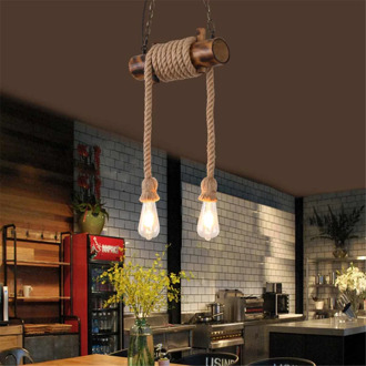 Home Vintage Fixture Industrial Hemp Rope Pendant Lighting Bar Lamp
