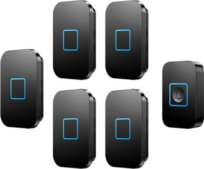 Home Welkom Draadloze Deurbel Waterdicht 1 Knop 5 Ontvanger 300M Remote Us Eu Uk Au Plug Home Led Light deur Ring Bell Chime zwart 1x5 / UK
