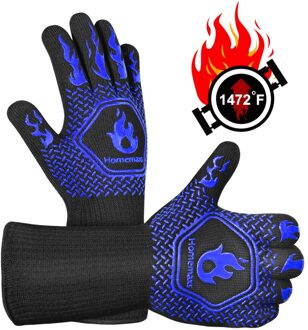 Homemaxs Paar Ovenwant Hittebestendige Lager dan 800 ℃ Katoen Siliconen Beschermende Bbq Grillen (Zwart, rood) blauw