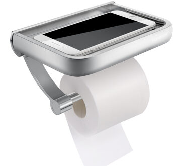 Homemaxs Wall Mount Toiletrolhouder Aluminium Tissue Papier Houder Wc Roll Dispenser Met Telefoon Opslag Plank Badkamer A20