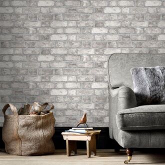 Homestyle Behang Brick Wall grijs en gebroken wit Multikleur