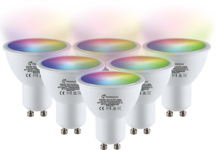 Homeylux® GU10 SMART Wifi LED Lamp 6 Stuks - RGBWW 5.5 Watt 345lm 38° Dimbaar - Bedienbaar via Homeylux® App - Google Home en Amazon Alexa
