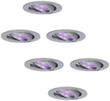 Homeylux® Smart WiFi LED inbouwspot 6 stuks 5,5W RVS Jose - Dimbaar RGBWW - Kantelbaar - IP20 - 400lm - Bedienbaar via Homeylux® App - Google Home en Amazon Alexa