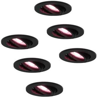 Homeylux® Smart WiFi LED inbouwspots Zwart 6 stuks dimbaar RGBWW - Oslo - kantelbaar - IP20 - 400lm - Bedienbaar via Homeylux® App - Google Home en Amazon Alexa