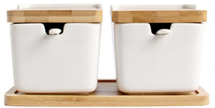 Homie Keramische Kruiderij Met Cover Suiker Container Zout Shaker Opslag Pot Huishoudelijke Kruiden Pot Bamboe Lade Kruidkruik Soja Kan 2 stk