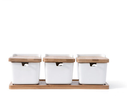 Homie Keramische Kruiderij Met Cover Suiker Container Zout Shaker Opslag Pot Huishoudelijke Kruiden Pot Bamboe Lade Kruidkruik Soja Kan 3 stk