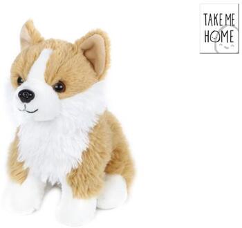 hond corgi pluche 20cm bruin