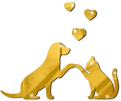 Hond En Kat Acryl Spiegel Muurstickers Muurschildering Slaapkamer Woonkamer Decor Home Decoratie Accessoires Goud