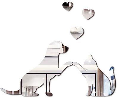 Hond En Kat Acryl Spiegel Muurstickers Muurschildering Slaapkamer Woonkamer Decor Home Decoratie Accessoires Zilver