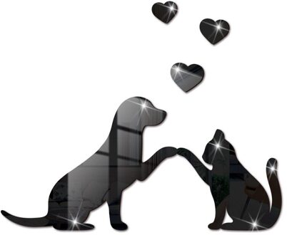 Hond En Kat Acryl Spiegel Muurstickers Muurschildering Slaapkamer Woonkamer Decor Home Decoratie Accessoires zwart