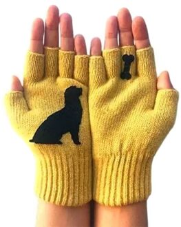 Hond Handschoenen Voor Vrouwen Schattige Puppy Gedrukt Warme Gebreide Handschoenen One Size Fits All MU8669 geel