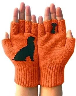 Hond Handschoenen Voor Vrouwen Schattige Puppy Gedrukt Warme Gebreide Handschoenen One Size Fits All MU8669 oranje