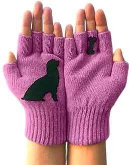 Hond Handschoenen Voor Vrouwen Schattige Puppy Gedrukt Warme Gebreide Handschoenen One Size Fits All MU8669 paars