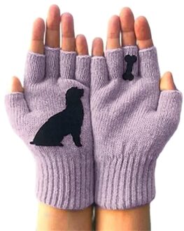 Hond Handschoenen Voor Vrouwen Schattige Puppy Gedrukt Warme Gebreide Handschoenen One Size Fits All MU8669 roze