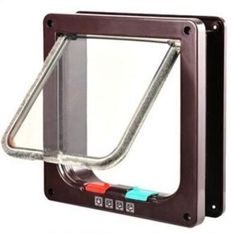 Hond Kat Flap Deur Met 4 Manier Lock Beveiliging Flap Deur Voor Katten Kitten Abs Plastic Kleine Hond Poort Kat honden Flap Huisdier Deur Chip Borwn / L