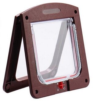 Hond Kat Flap Deur Met 4 Manier Lock Beveiliging Flap Deur Voor Katten Kitten Abs Plastic Kleine Hond Poort Kat honden Flap Huisdier Deur Mascotas bruin